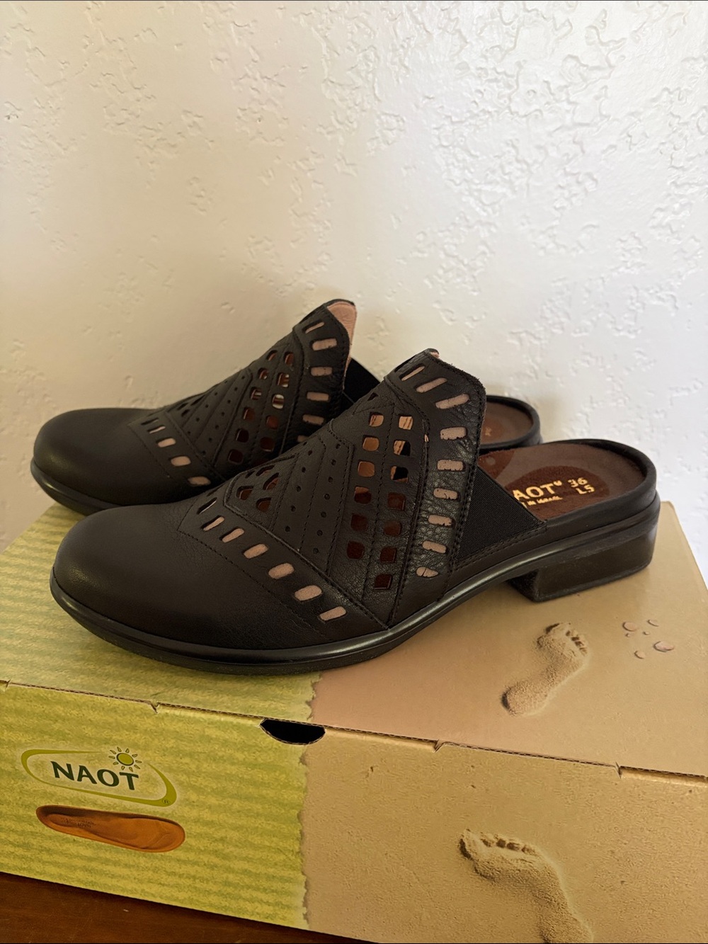 Naot Sharkia Black Leather Mule